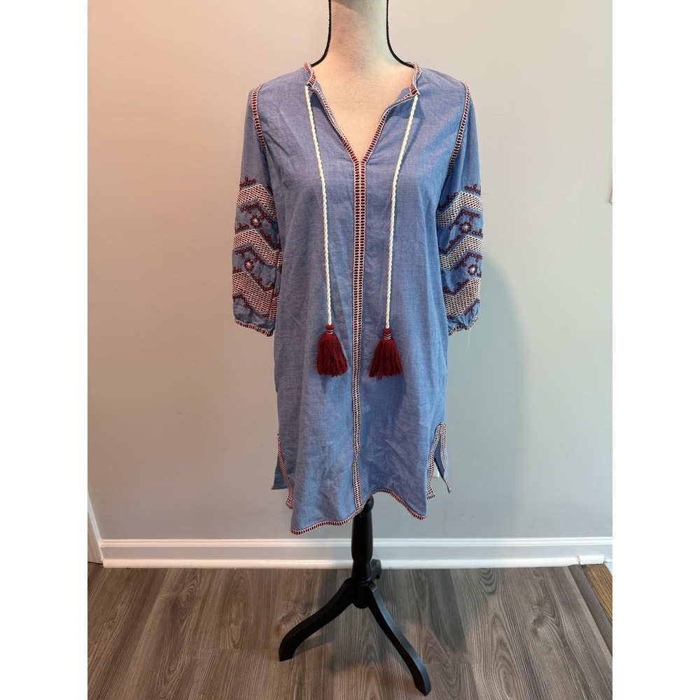 Gretchen Scott Odessa Tunic Dress Embroidered w Tassels Women's Small Pockets